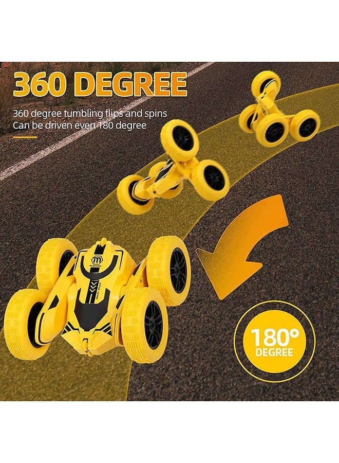 Yellow Double Sided RC Stunt Remote Control Car, 360 Degree Rotating Tumbling & Flipping Off-Road Toy Vehicle, Portable Rechargeable Acrobatic Racing Car for Kids Indoor Outdoor Play, Boys Birthday Festival Gift - Image 2