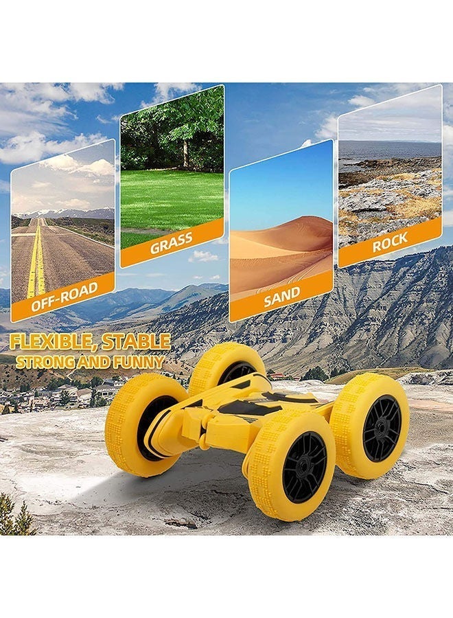 Yellow Double Sided RC Stunt Remote Control Car, 360 Degree Rotating Tumbling & Flipping Off-Road Toy Vehicle, Portable Rechargeable Acrobatic Racing Car for Kids Indoor Outdoor Play, Boys Birthday Festival Gift - Image 4