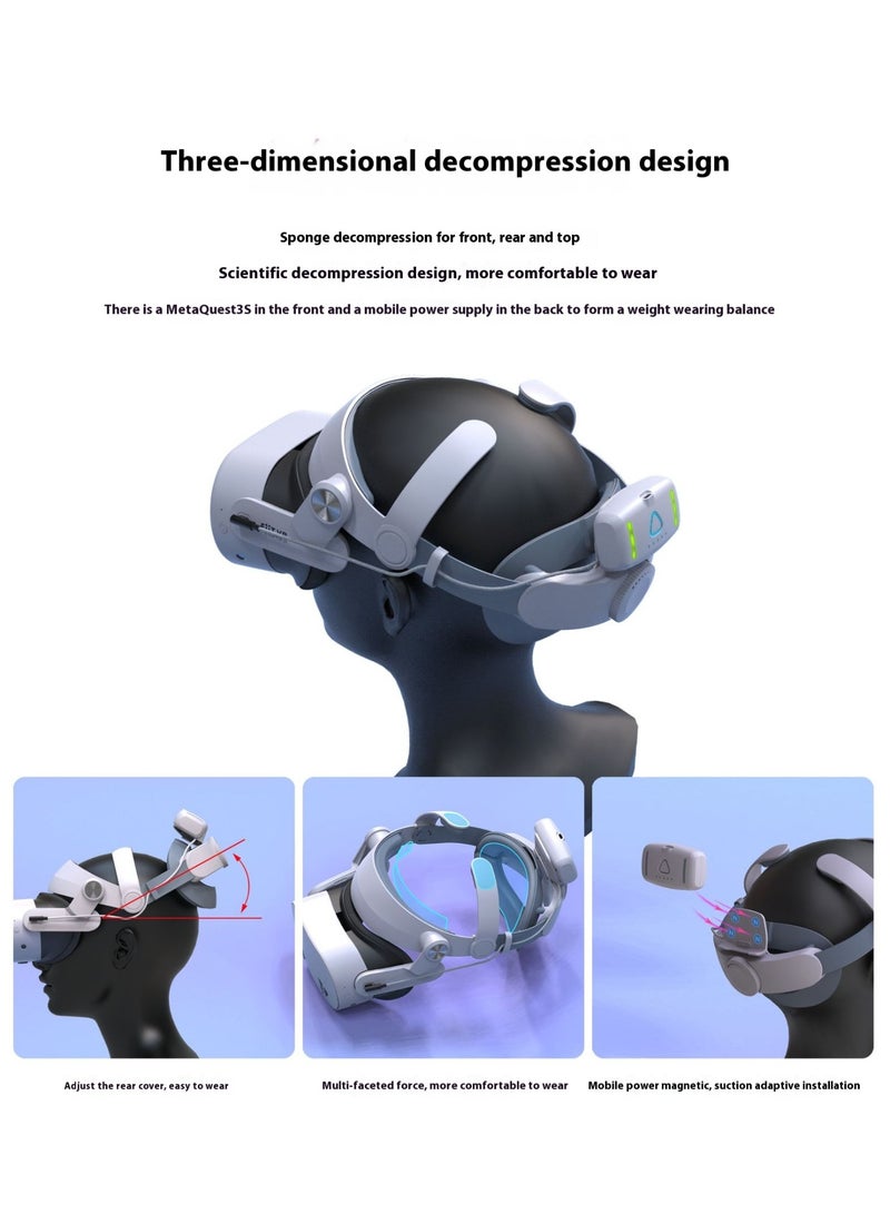 VR Headset Dual Power Bank for Meta Quest 3/3S, 10000mAh Battery, Portable with 3-Color Cool Lights, Scientific Sponge Pressure Relief for Enhanced Comfort, Magnetic Mount & Self-Lock Charging Dock - Image 5