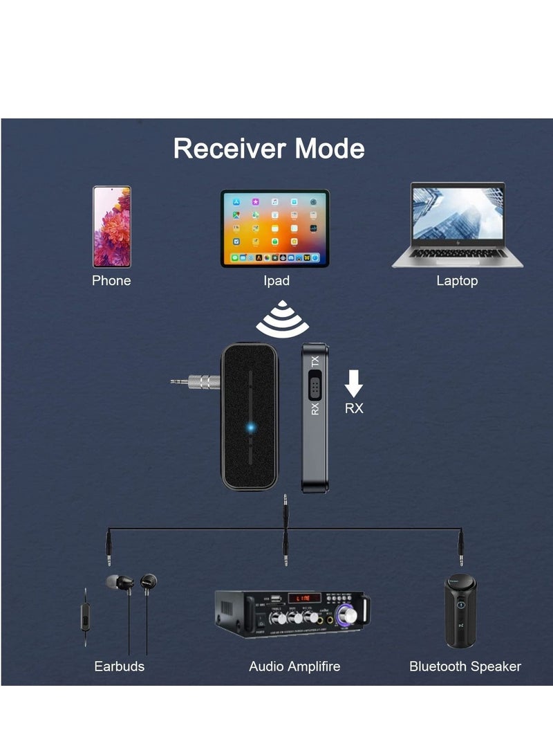 Captaintech Bluetooth 5.0 Aux Music Adapter - Portable Wireless Transmitter Receiver Supports Hands-Free Calls with Mic, for Car Audio, Home Stereo, Wired Headphones, TV, 4H Battery Life - Image 2