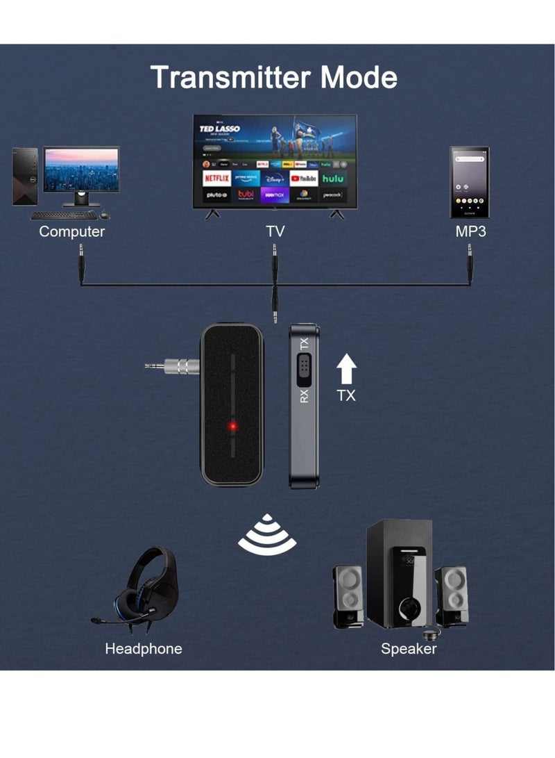 Captaintech Bluetooth 5.0 Aux Music Adapter - Portable Wireless Transmitter Receiver Supports Hands-Free Calls with Mic, for Car Audio, Home Stereo, Wired Headphones, TV, 4H Battery Life - Image 3