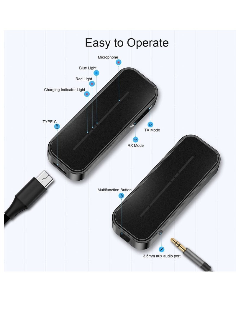 Captaintech Bluetooth 5.0 Aux Music Adapter - Portable Wireless Transmitter Receiver Supports Hands-Free Calls with Mic, for Car Audio, Home Stereo, Wired Headphones, TV, 4H Battery Life - Image 5