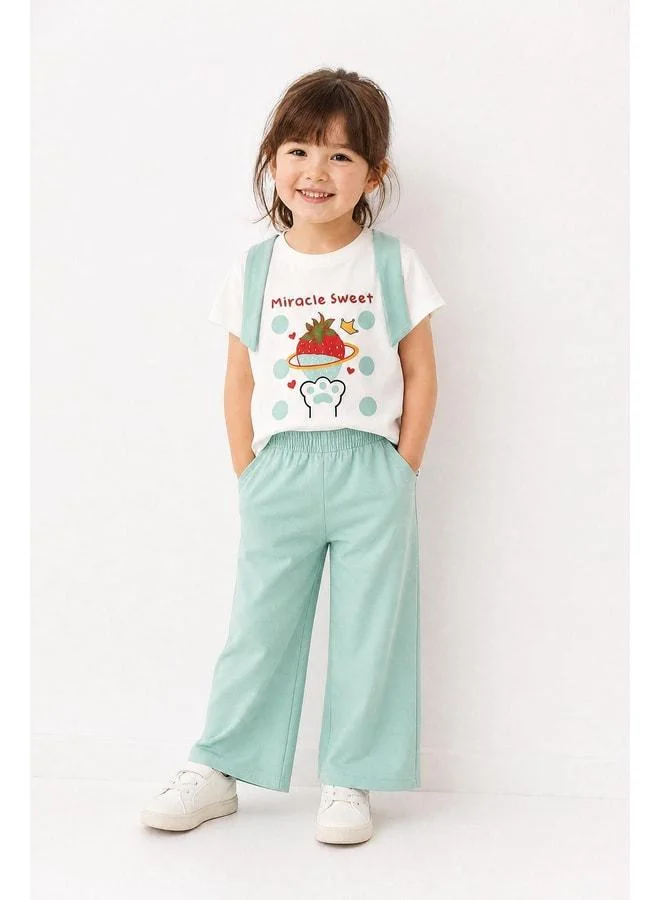 Perendi Girl's Strawberry Print Wide-Leg Set