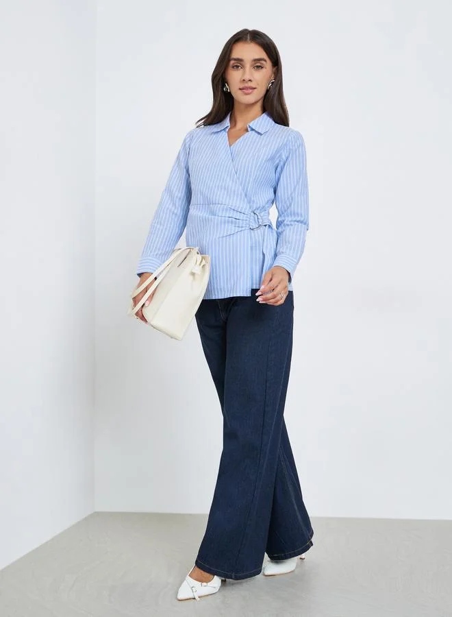 Styli Striped Long Sleeve Cotton Wrap Shirt