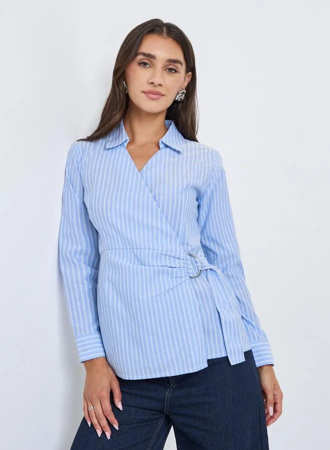 Styli Striped Long Sleeve Cotton Wrap Shirt