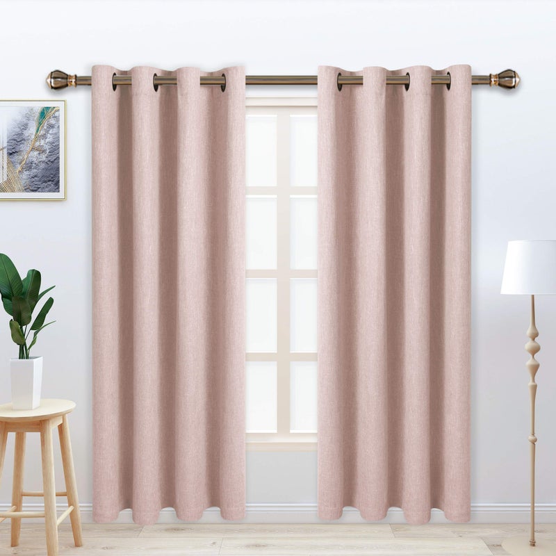 LORDTEX Linen Look Textured Blackout Curtains with Thermal Insulated Liner  Heavy Thick Grommet Window Drapes for Bedroom 50 x 84 Inches Blush Set of 2 Panels