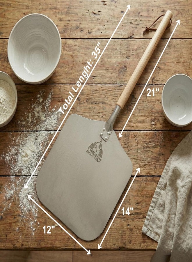 Chicago Brick Oven مجرفة بيتزا من فرن شيكاغو بريك، مجداف بيتزا من الألومنيوم مقاس 12 بوصة × 14 بوصة، مجرفة بيتزا بطول 35.5 بوصة بمقبض خشبي قابل للفصل بطول 21 بوصة - Image 4
