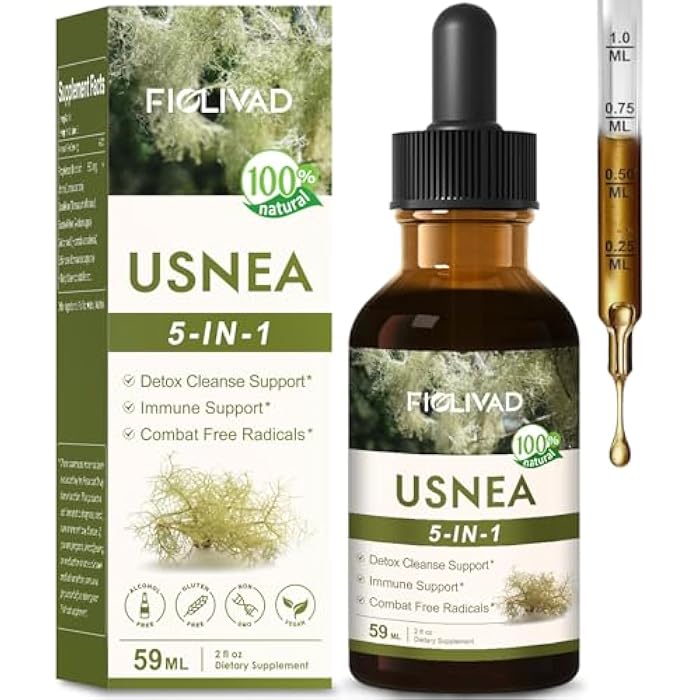 FIOLIVAD Usnea Tincture for Immune Support & Detox Cleanse, Dried Usnea Lichen Drops 5-in-1 Herbal Formula with Usnea barbata, Goldenseal & Echinacea Extract, High Absorption Liquid Supplement. 2oz - Image 1
