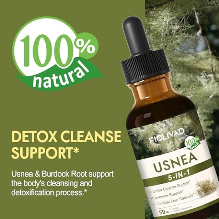 FIOLIVAD Usnea Tincture for Immune Support & Detox Cleanse, Dried Usnea Lichen Drops 5-in-1 Herbal Formula with Usnea barbata, Goldenseal & Echinacea Extract, High Absorption Liquid Supplement. 2oz - Image 3