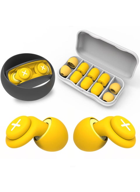 Noise Reduction Ear Plugs-40 dB Noise Cancelling Reusable Hearing Protection in Flexible Silicone for Sleeping, Traveling, Concerts, Work & Swimming,3 Wearing Styles, Yellow