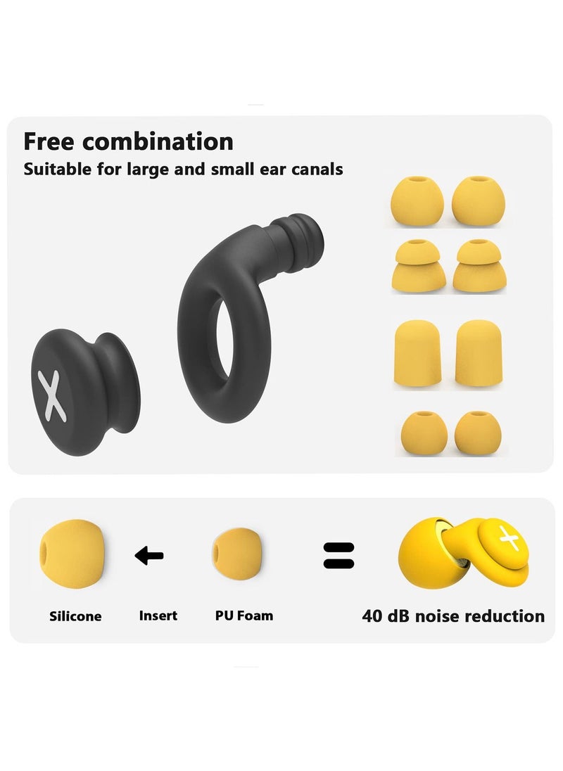 SYOSI - Noise Reduction Ear Plugs-40 dB Noise Cancelling Reusable Hearing Protection in Flexible Silicone for Sleeping, Traveling, Concerts, Work & Swimming,3 Wearing Styles, Yellow - Image 1