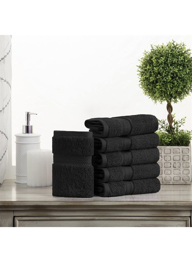 Superior Solid Egyptian Cotton Face Towel Set, 13" x 13", Black, 6-Pieces - Image 2