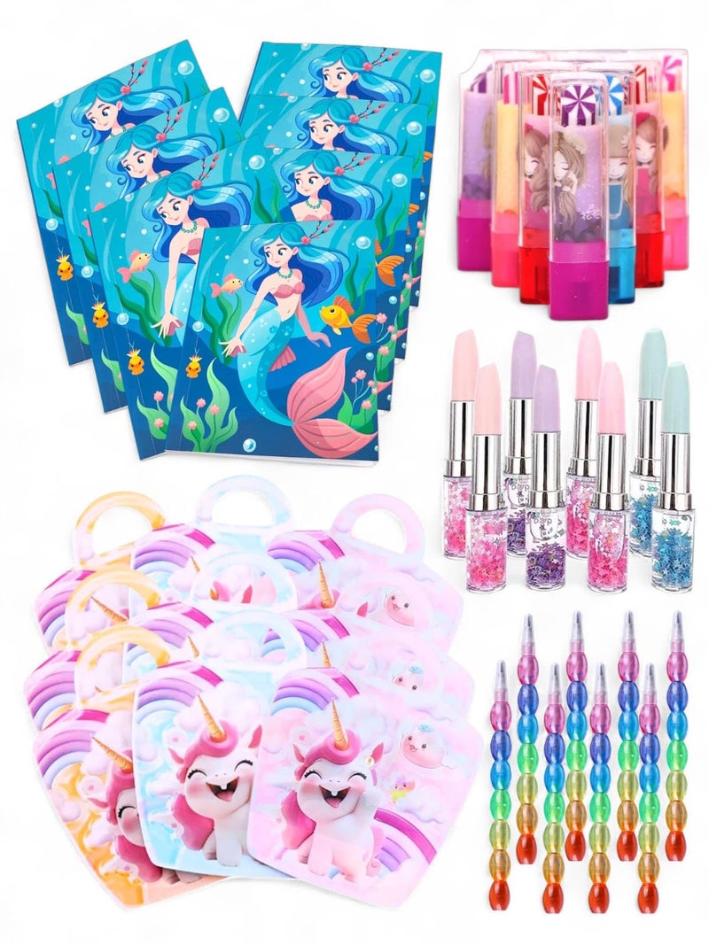 TERA13 25 Piece Navratri Special Stationery Gift Set, Girls Kanjak Stationery Combo Set, 5 Unicorn Pouch, 5 Mermaid Diary 5 Lanto Pencil, 5 Lipstick Pen, 5 Lipstick Eraser Birthday Return Gift - Image 1