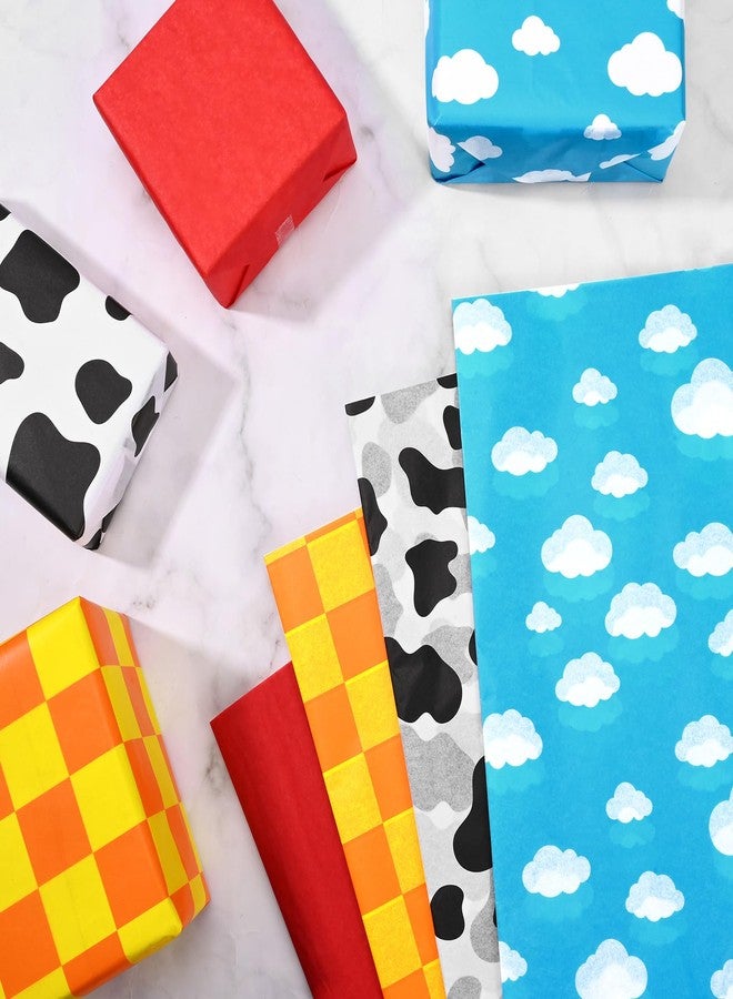 Bolsome 100Pcs Cartoon Story Tissue Paper Blue Sky White Clouds Cow Yellow Checkered Tissue Paper for Gift Wrapping for Birthday Party Baby Shower DIY Craft Supplies, 20 × 14 Inches - Image 5