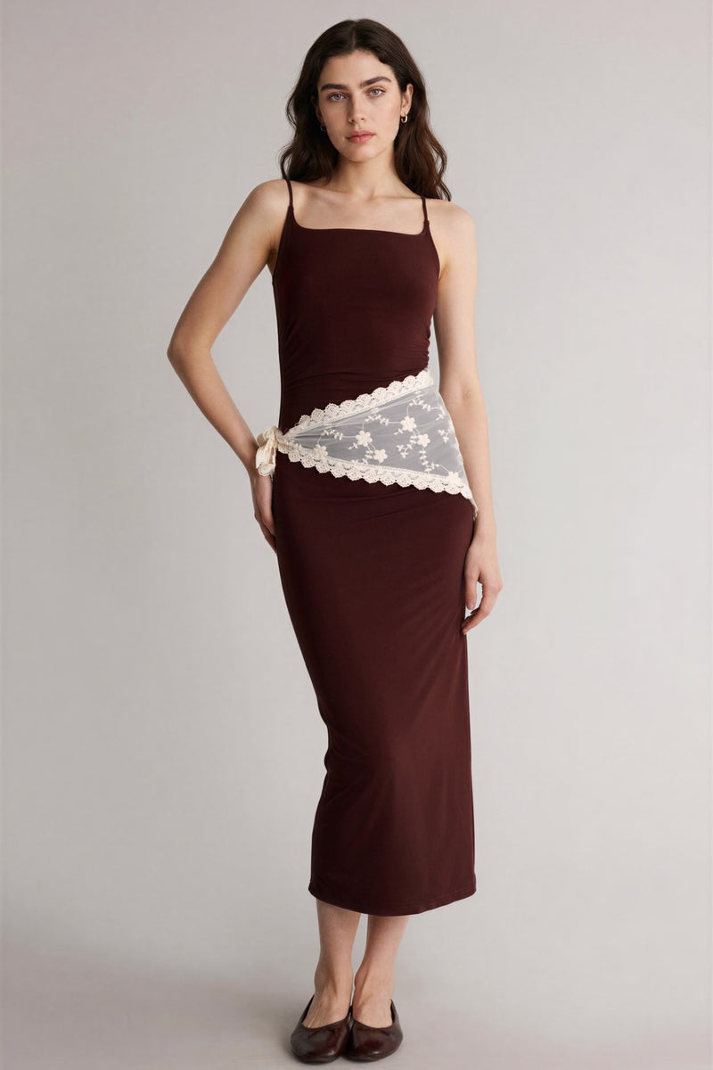 DeFacto Brown Woman Bodycon Square Collar Maxi Dress Casual - Image 1