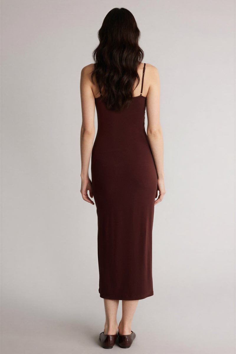 DeFacto Brown Woman Bodycon Square Collar Maxi Dress Casual - Image 4