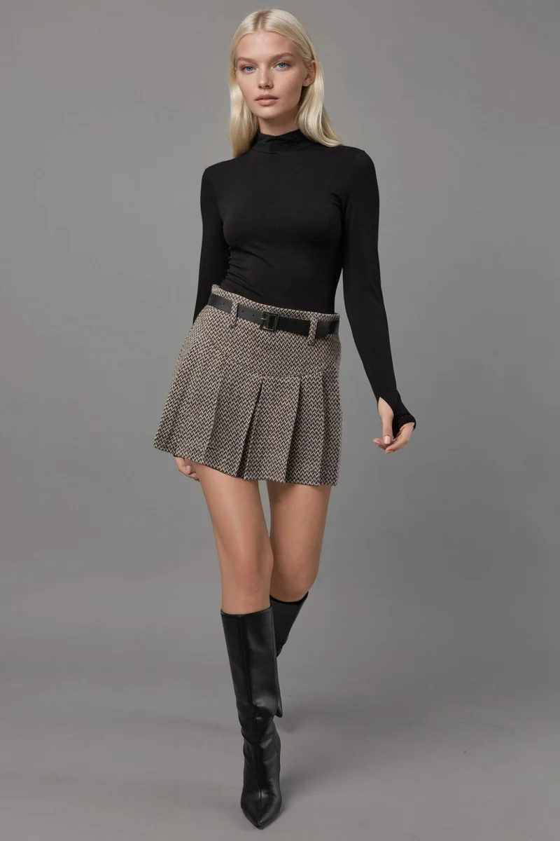 Hiccup Black High Waist Pleated Mini Skorts for Women | Best Price UAE