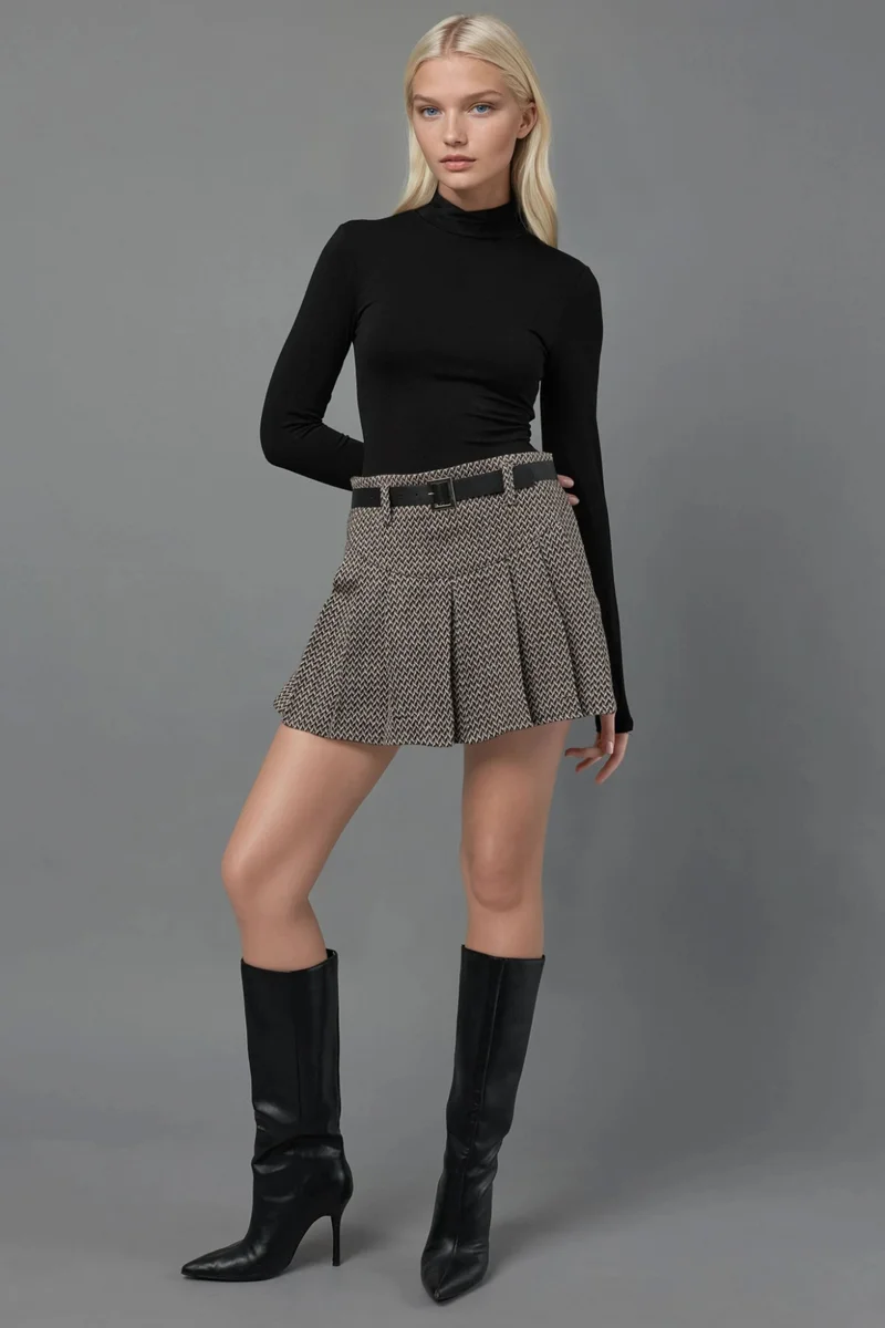 Hiccup Black High Waist Pleated Mini Skorts for Women | Best Price UAE