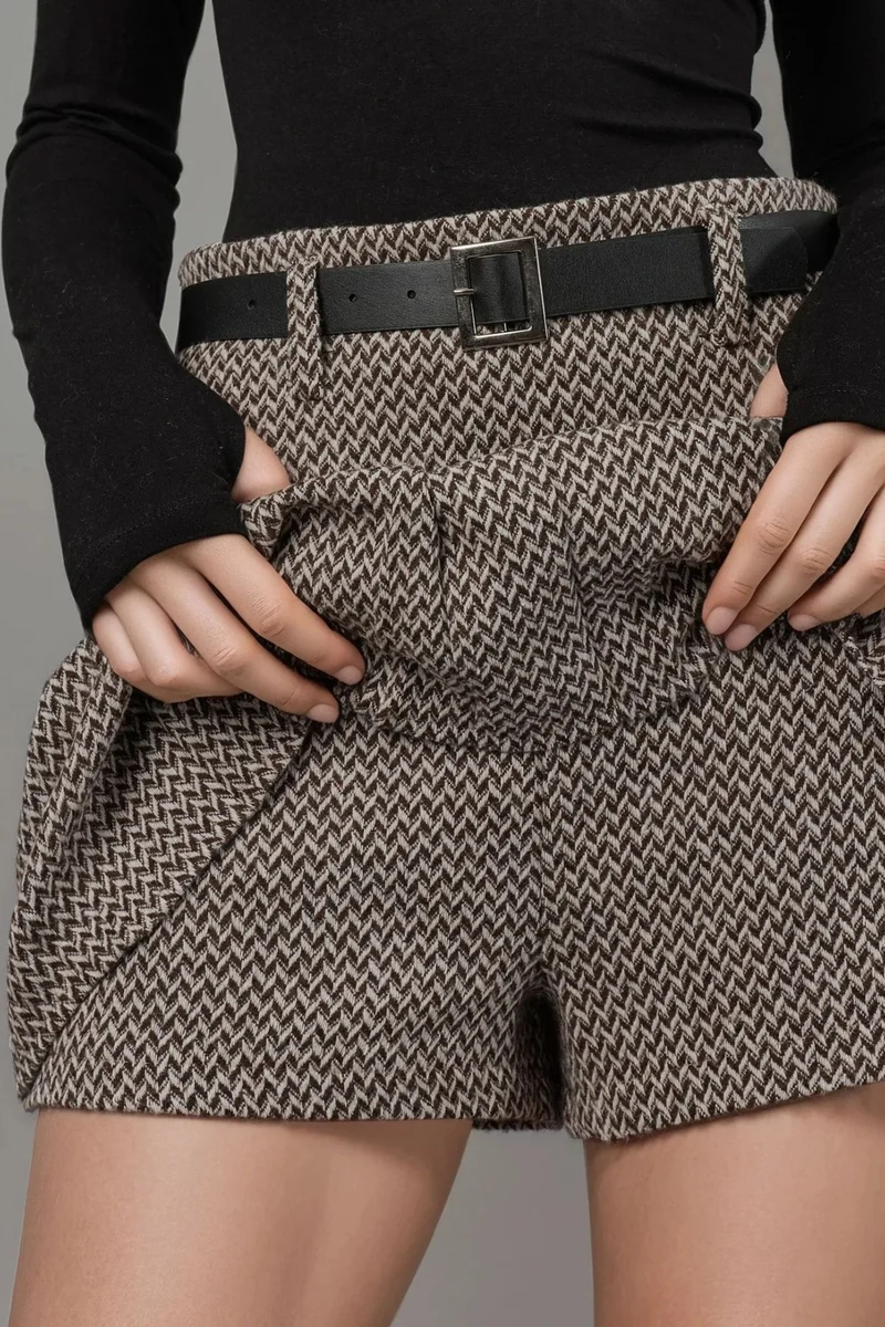 Hiccup Black High Waist Pleated Mini Skorts for Women | Best Price UAE
