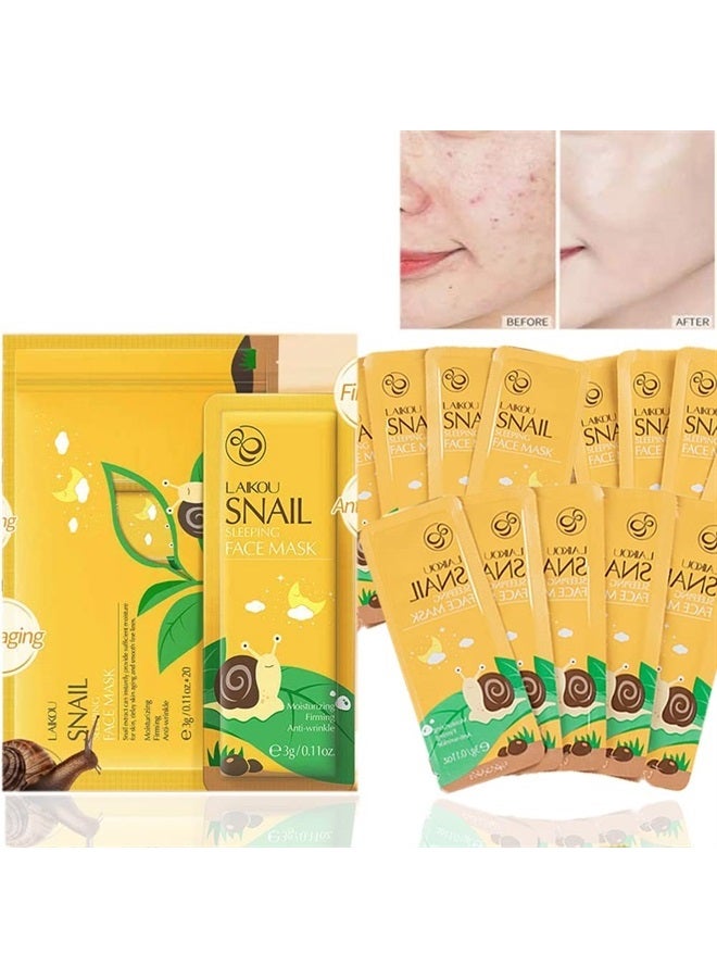 MIESCHER 20 Combo Pack Snail Sleeping Face Mask Sheet, Wash-free Face Pack For Glowing Skin, Deep Moisturizing Skin Care Mask Firming Skin, Hydrate, Soothe, Brightening, Natural Skincare Facial Mask - Image 1