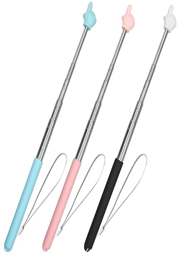 CANIPHA 3Pcs Teacher Pointer Finger Telescopic Pointer Stick Hand Pointer with Lanyards, Extendable Pointer Teacher Pointers for Classroom Elementary School Teacher, Classroom Supplies (Black Pink Blue) - Image 1