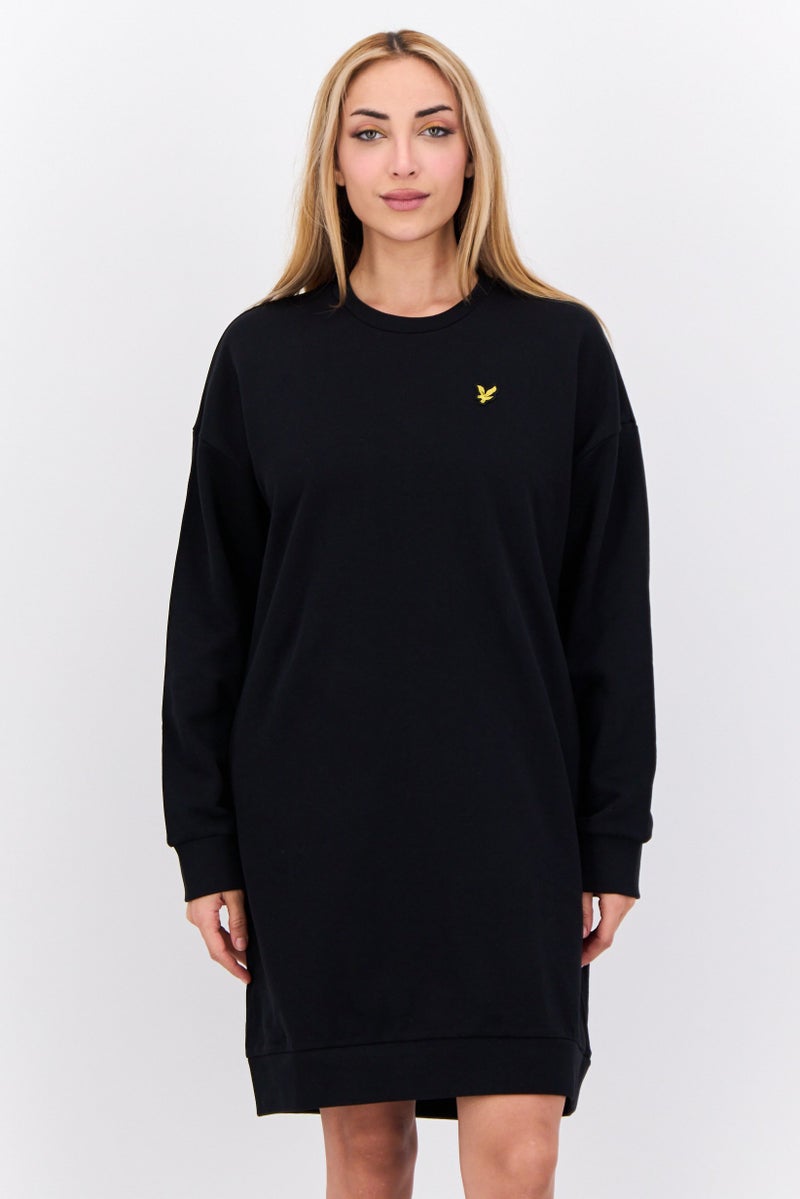 Lyle & Scott Women Embroidered Logo Sweatshirt Dress, Black - Image 1
