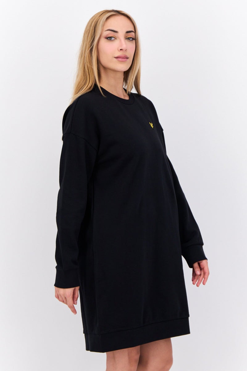 Lyle & Scott Women Embroidered Logo Sweatshirt Dress, Black - Image 2