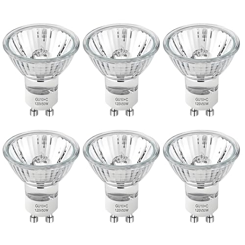 PaeorRorL GU10 50W Halogen Light Bulbs for Candle Warmer Lamp,Track Lighting and Range Hood,120V GU10+C Candle Warmer Replacement Bulb with Glass Cover,High CRI >90,Dimmable,2700K Warm White,6 Pack - Image 1
