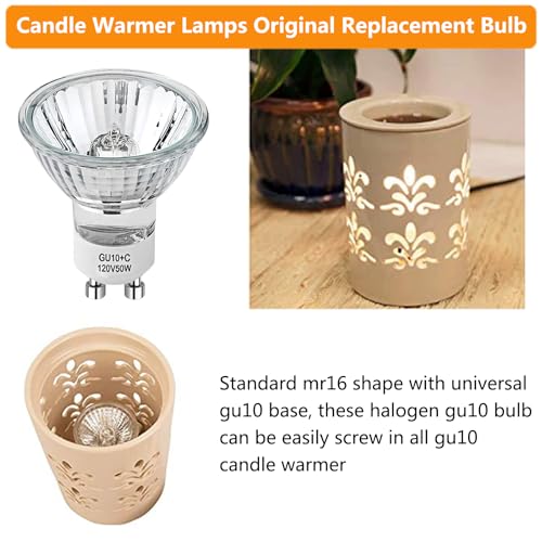 PaeorRorL GU10 50W Halogen Light Bulbs for Candle Warmer Lamp,Track Lighting and Range Hood,120V GU10+C Candle Warmer Replacement Bulb with Glass Cover,High CRI >90,Dimmable,2700K Warm White,6 Pack - Image 3
