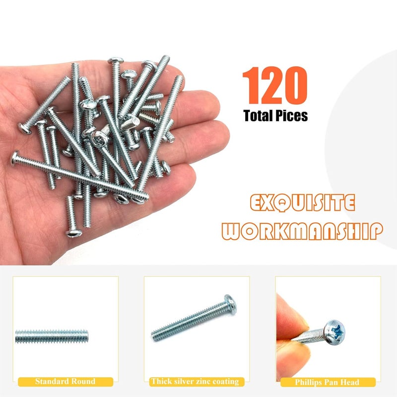 Matrelt 120 Pcs 8 Sizes #6-32 Machine Screws Knob Screw Cabinet Screws Electricians Screw, Carbon Steel Zinc-Plated Phillips Pan Head Machine Screws Assortment Kit - Image 4