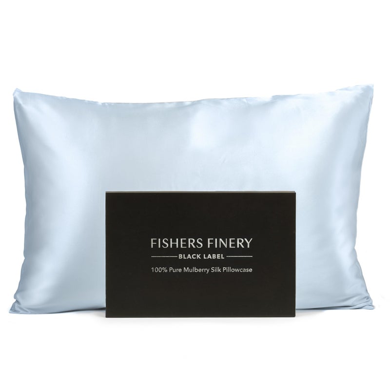 Fishers Finery 30mm 100% Pure Mulberry Silk Pillowcase, Quality Tested (Blue, Standard) - Image 1