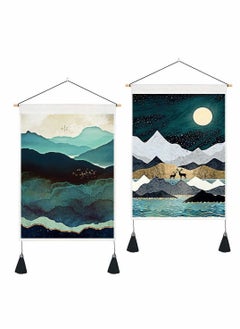 Excefore 2 عبوة جدارية نسيجية فن اليابانية غروب الشمس طبيعة منظر طبيعي (14" عرض x 20" طول)  - Image 1