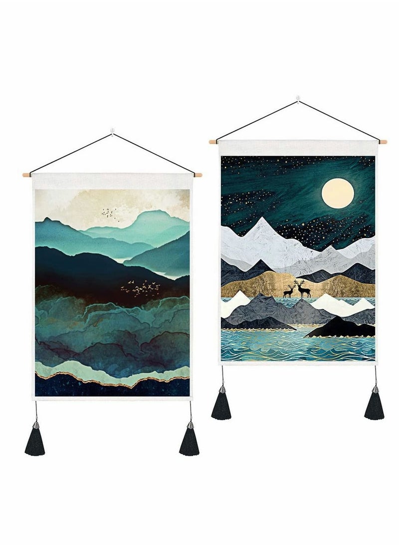 Excefore 2 Pack Tapestry Wall Hanging Japanese Tapestries Art Sunset Nature Landscape(14"W x 20"L)  - Image 1