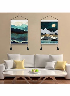 Excefore 2 عبوة جدارية نسيجية فن اليابانية غروب الشمس طبيعة منظر طبيعي (14" عرض x 20" طول)  - Image 5