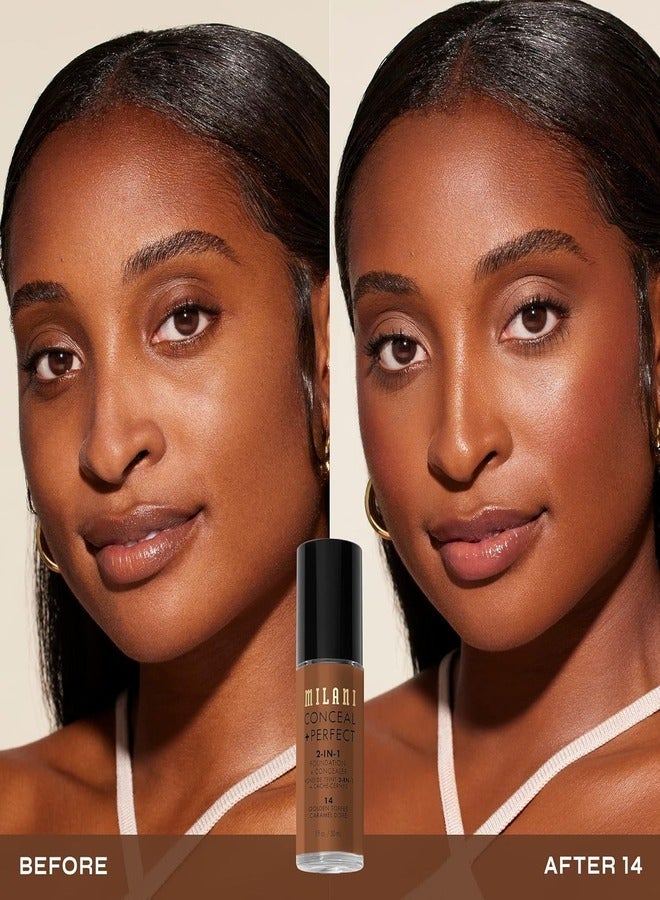 MILANI Milani Cosmetics Conceal + Perfect 2-In-1 Foundation + Concealer 14 Golden 30ml – Full Coverage, Lightweight, Long-Lasting, Water-Resistant, Oil-Free, Vegan & Cruelty-Free  - Image 2