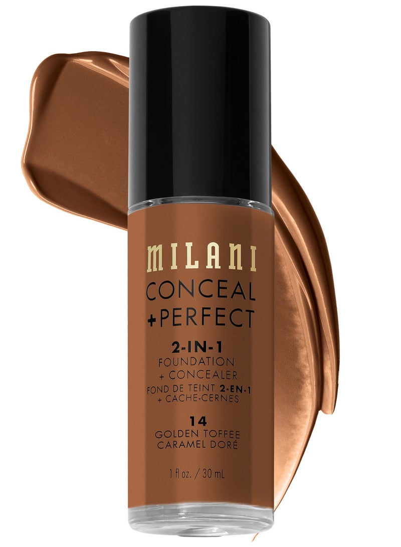 MILANI Milani Cosmetics Conceal + Perfect 2-In-1 Foundation + Concealer 14 Golden 30ml – Full Coverage, Lightweight, Long-Lasting, Water-Resistant, Oil-Free, Vegan & Cruelty-Free  - Image 1