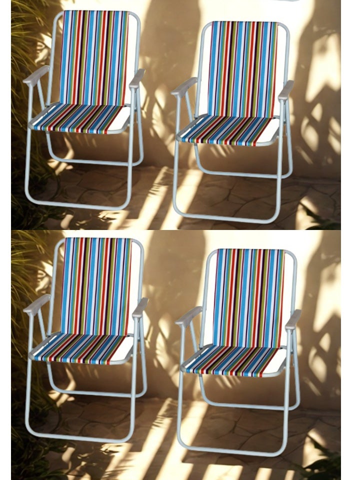 SMART HOME Folding Camping Chair Set of 4, Made of Oxford Fabric with Metal Legs – Comfortable, Lightweight, and Portable Seat with Armrest | 45 x 45 x 80 cm Picnic Chair | Suitable for trips, camping, the beach, and outdoor activities (Color Matches the Picture) - Image 1