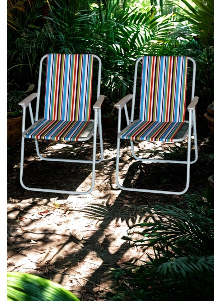 SMART HOME Folding Camping Chair Set of 4, Made of Oxford Fabric with Metal Legs – Comfortable, Lightweight, and Portable Seat with Armrest | 45 x 45 x 80 cm Picnic Chair | Suitable for trips, camping, the beach, and outdoor activities (Color Matches the Picture) - Image 5