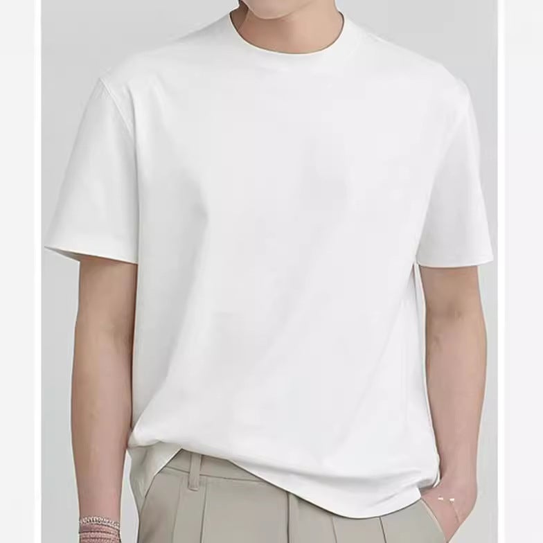 Short-Sleeved 200G Heavy Pure Color Opaque Pure Cotton Short-Sleeved T-Shirt For Men And Women Round Neck White Loose Bottoming T-Shirt Short-Sleeved - Image 4