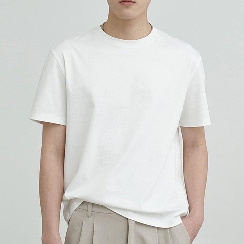 Short-Sleeved 200G Heavy Pure Color Opaque Pure Cotton Short-Sleeved T-Shirt For Men And Women Round Neck White Loose Bottoming T-Shirt Short-Sleeved - Image 5