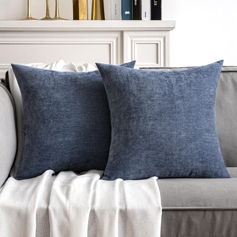 MIULEE Pack of 2 Blue Decorative Pillow Covers 18x18 Inch Soft Chenille Couch Throw Pillows Farmhouse Cushion Covers for Home Decor Sofa Bedroom Living Room
