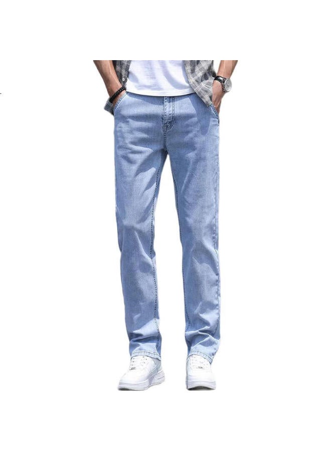 PLAYBOY Men'S Spring And Summer Jeans Men'S Fashion Brand Business Loose Straight Stretch Casual Pants Light Blue 32 - Image 3