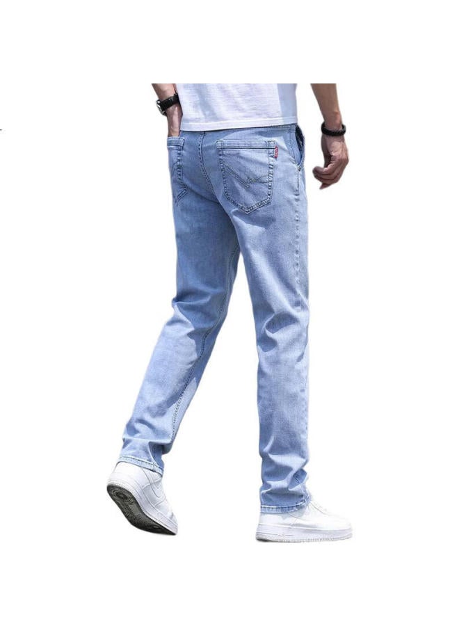 PLAYBOY Men'S Spring And Summer Jeans Men'S Fashion Brand Business Loose Straight Stretch Casual Pants Light Blue 32 - Image 1