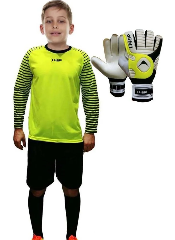 Liggo Kids Goalkeeper Gloves Sponge Supported Kids Goalkeeper Jersey Shorts Socks Set