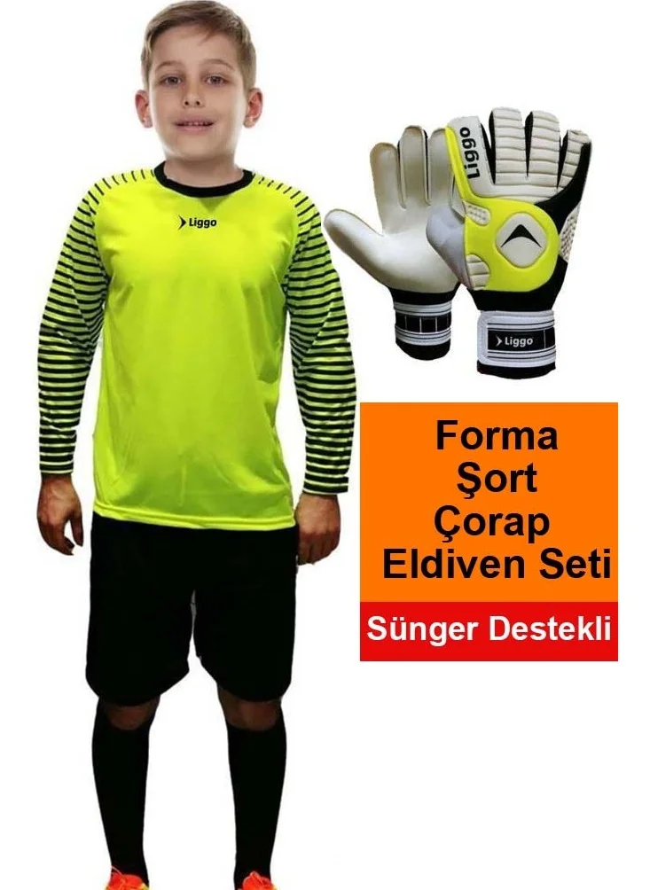 Liggo Kids Goalkeeper Gloves Sponge Supported Kids Goalkeeper Jersey Shorts Socks Set