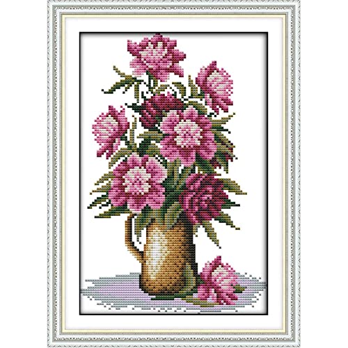 ITSTITCH Stamped Cross Stitch Kits for Beginners Full Range of Cross Stitching Preprinted Pattern for Kids or Adults, 11CT DIY Embroidery Needlepoint Starter Kits-Pink Flower，9.5×14.6 inch - Image 1