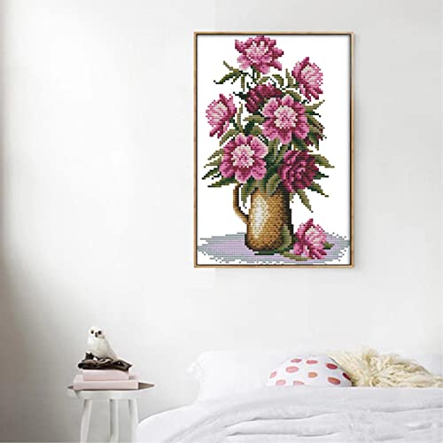 ITSTITCH Stamped Cross Stitch Kits for Beginners Full Range of Cross Stitching Preprinted Pattern for Kids or Adults, 11CT DIY Embroidery Needlepoint Starter Kits-Pink Flower，9.5×14.6 inch - Image 2