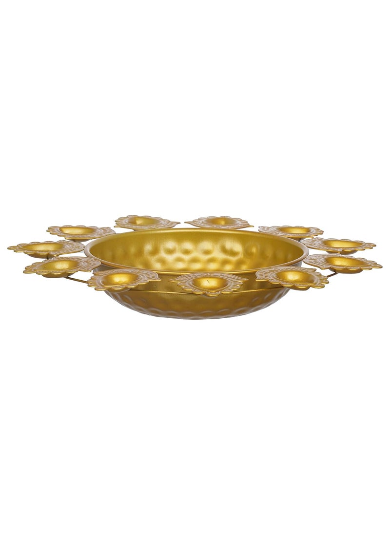 Webelkart Webelkart Premium Flower Diya Shape Gold Polish Decorative Urli Bowl for Home and Office Decor/Urli tealight Candle Holder/Diwali Decorations Items for Home Decor (14 Inches, Gold)  - Image 4