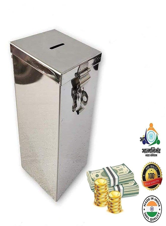 GinoSet® Coin Box/Piggy Bank/Gullak/Donation/Suggestion Box/Antique Coin Bank Box Money Organiser/Coin Money Bank Piggy Bank Money Bank Stainless Steel Body (6.5 Inch) Box(H- 6.5" W-4" L-4.5") - Image 3