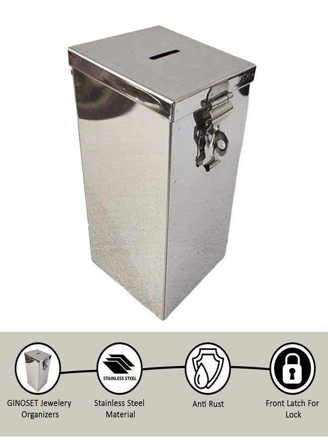GinoSet® Coin Box/Piggy Bank/Gullak/Donation/Suggestion Box/Antique Coin Bank Box Money Organiser/Coin Money Bank Piggy Bank Money Bank Stainless Steel Body (6.5 Inch) Box(H- 6.5" W-4" L-4.5") - Image 2